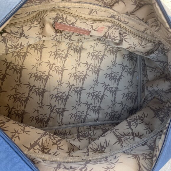 Tommy Bahama Canvas Travel Bag Mojito Blue Duffle Basketweave Trim 20" x 14" x 8 - Picture 10 of 12